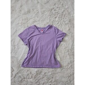 Hanes Women's Purple Perfect T Stretch V-Neck Short Sleeve Shirt Large